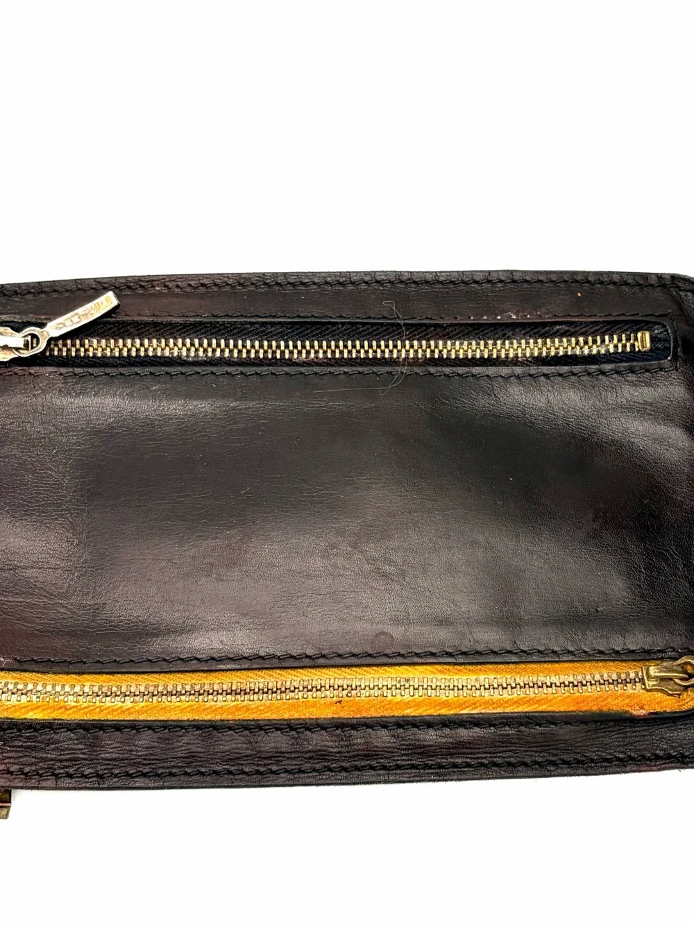 Vintage Dark Brown Italian Leather 4-Way Zip Multi-Currency Wallet